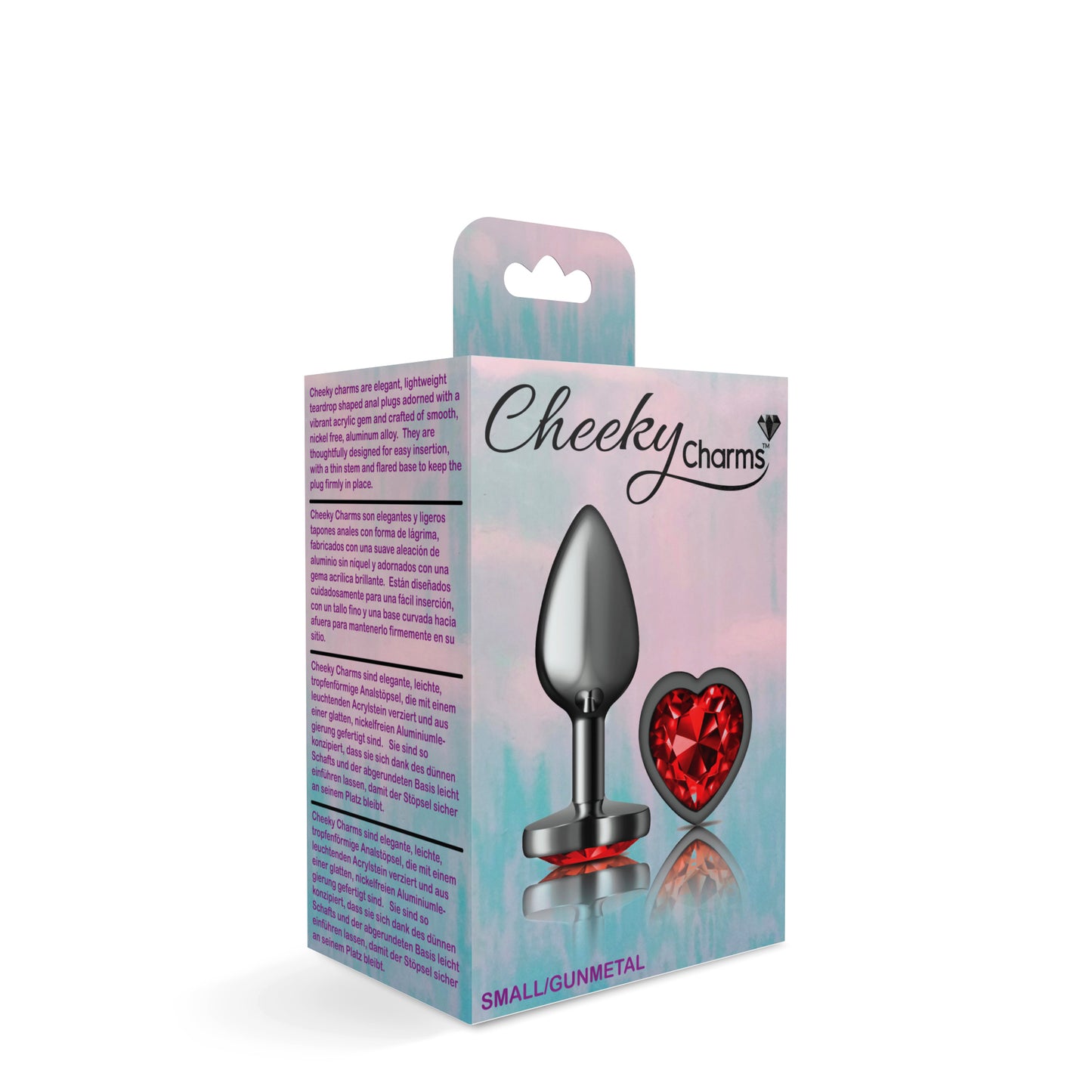 Cheeky Charms-Gunmetal Metal Butt Plug- Heart-Dark Red-Small VB-CC9135