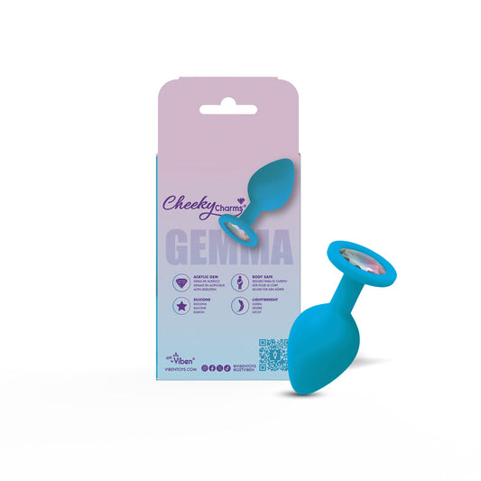 Gemma Clear Iridescent Gem Teal Silicone Plug - M