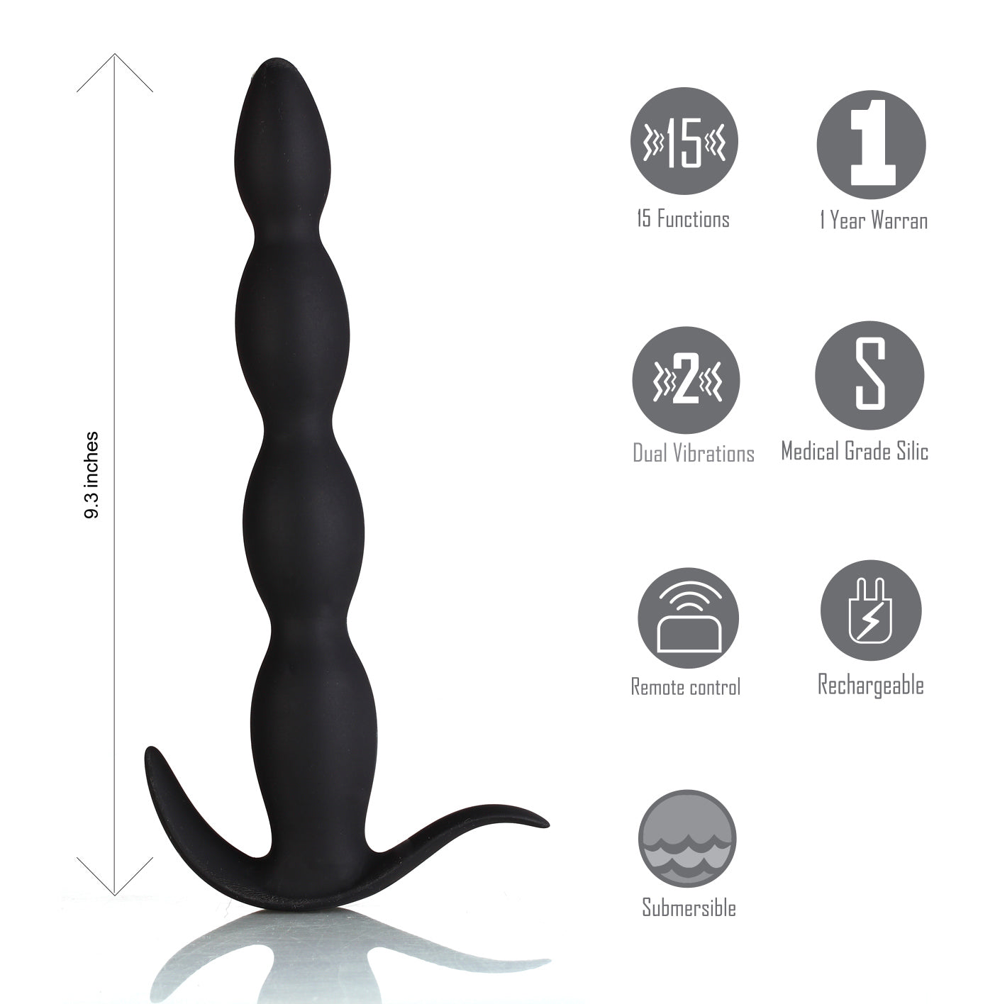 Mason Remote Control Silicone Butt Plug - Black MTMA109