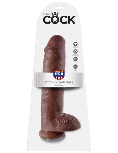 King Cock 11 Inch Cock With Balls  - Brown PD5510-29
