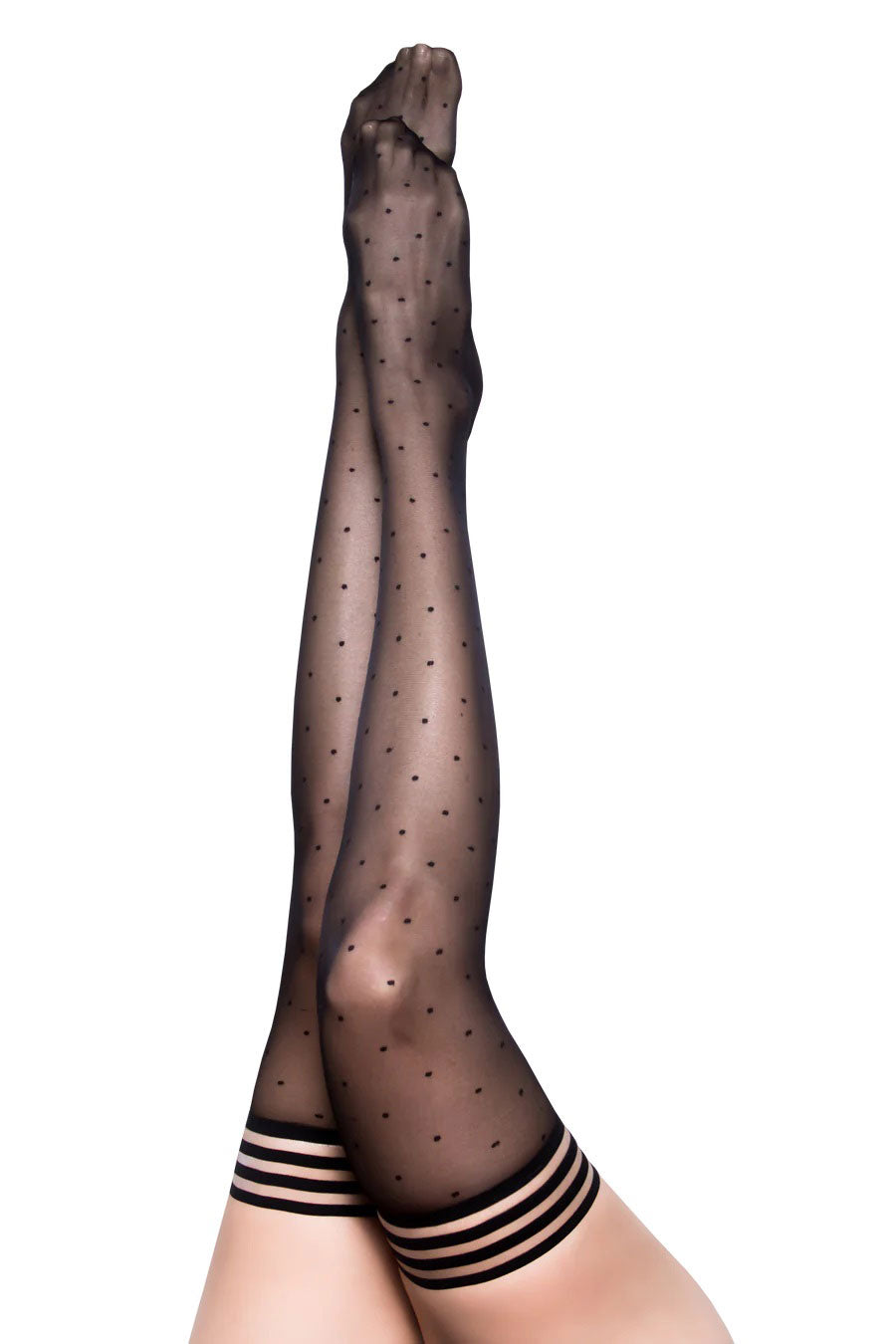 Ally - Polka Dot Thigh High - Size B - Black KX-1304B-BLK-B