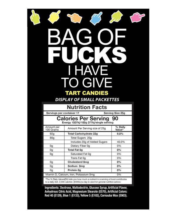 Bag of Fucks I Have to Give Display of 100 Count