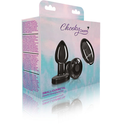 Cheeky Charms - Rechargeable Vibrating Metal Butt  Plug With Remote Control - Gunmetal - Small VB-CC9144