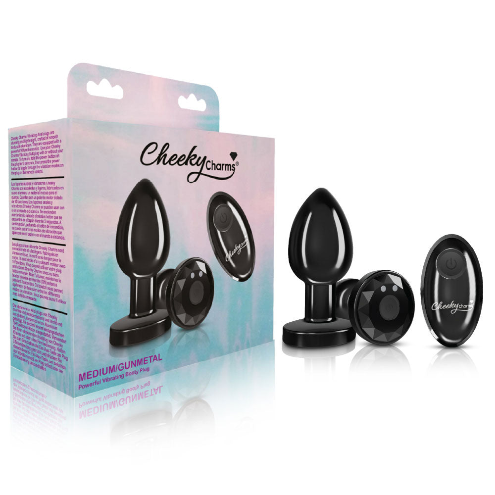 Cheeky Charms - Rechargeable Vibrating Metal Butt  Plug With Remote Control - Gunmetal - Medium VB-CC9145