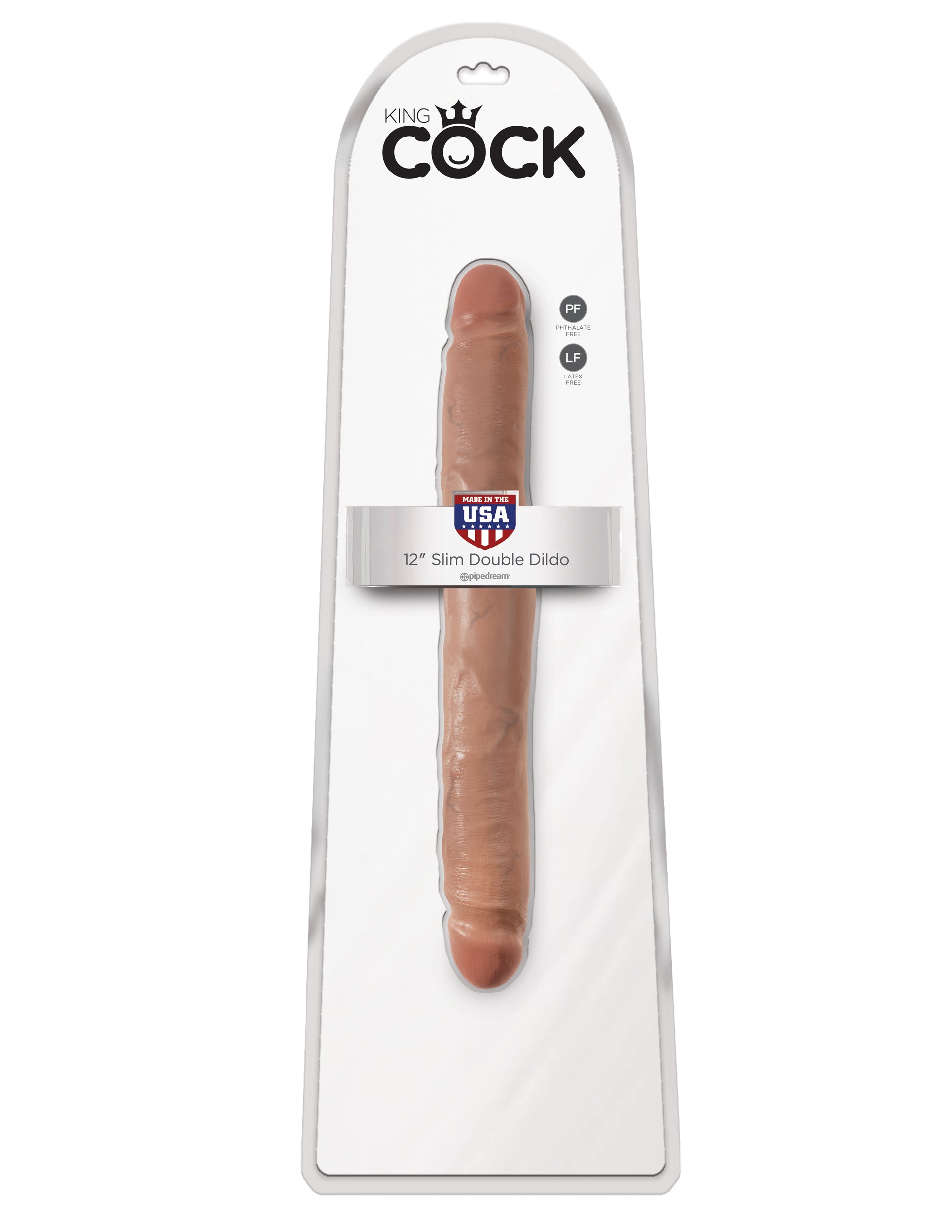 King Cock  12 Inch Slim Double Dildo - Tan PD5516-22