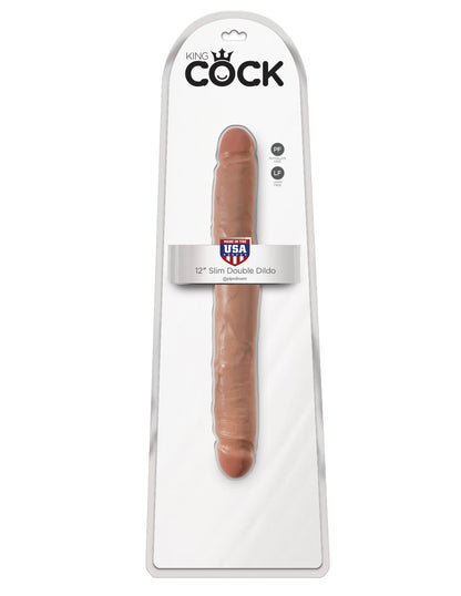 King Cock  12 Inch Slim Double Dildo - Tan PD5516-22