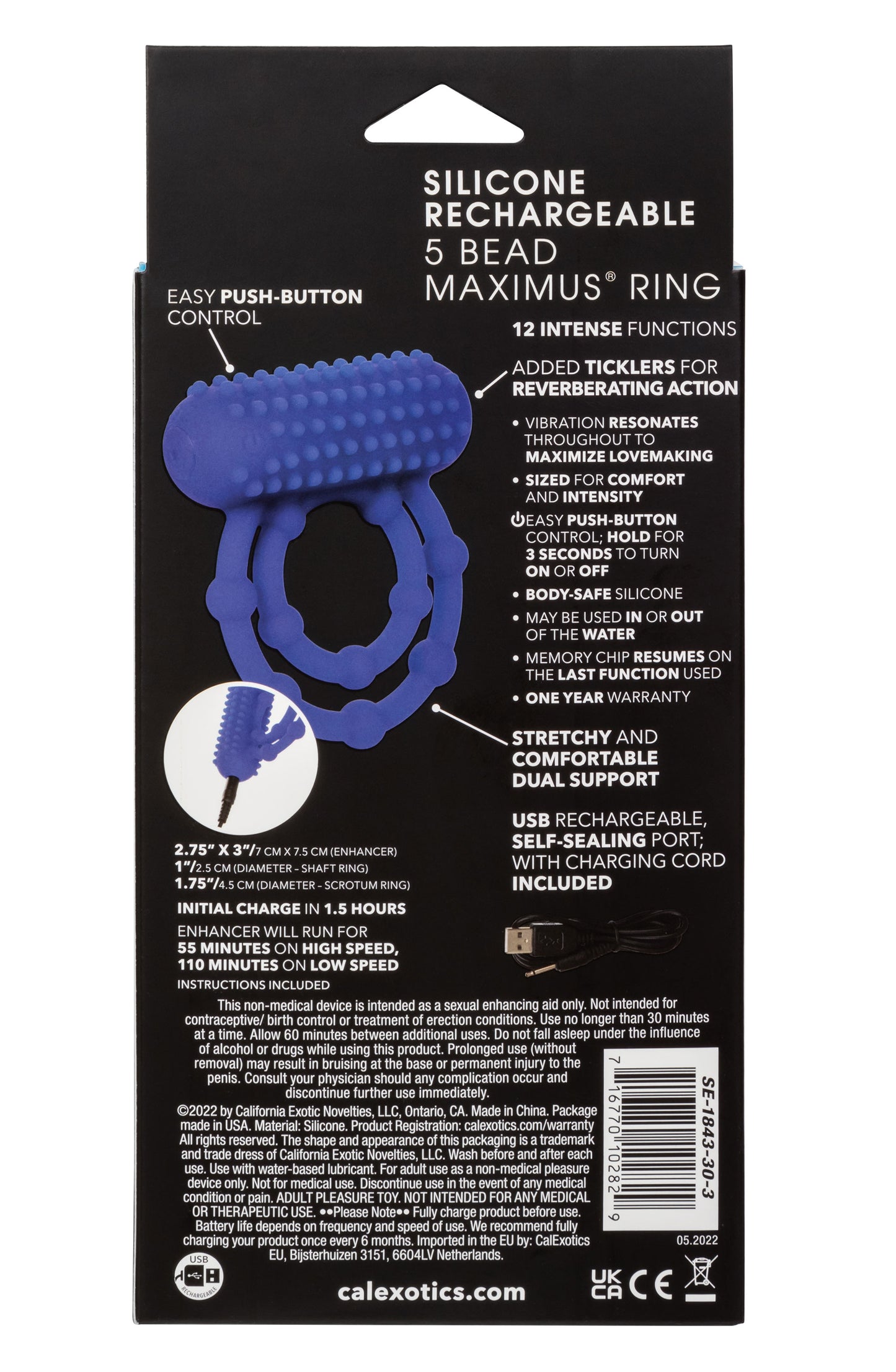 Silicone Rechargeable 10 Bead Maximus Ring - Blue SE1843303