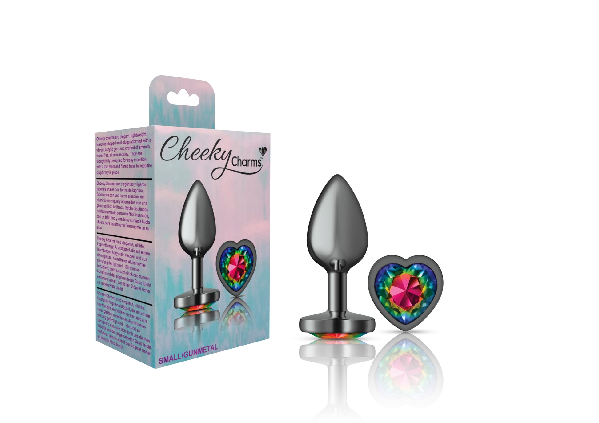 Cheeky Charms-Gunmetal Metal Butt Plug- Heart-Rainbow-Small VB-CC9132