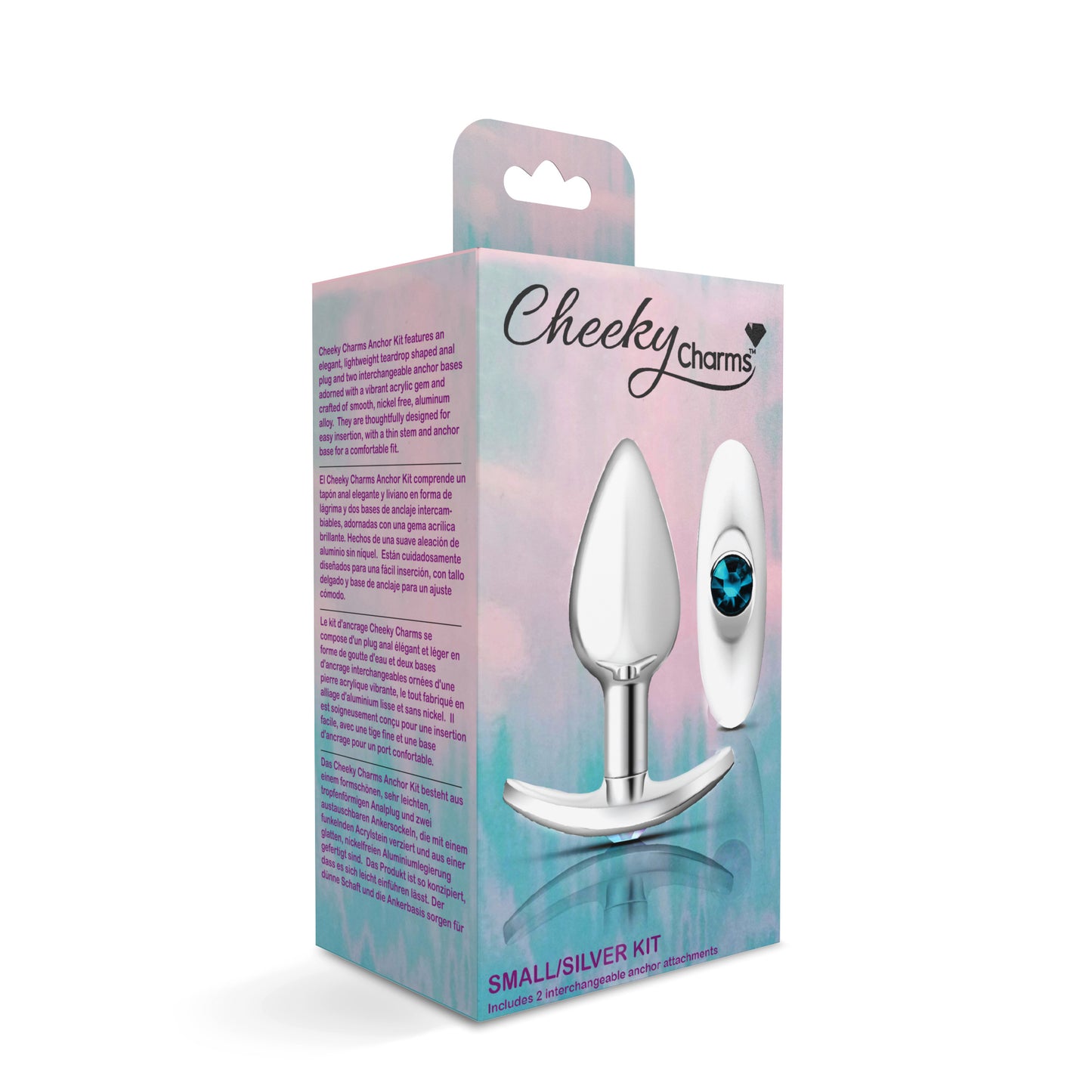 Cheeky Charms-Silver Metal Butt Plug Kit- Clear/teal VB-CC9141