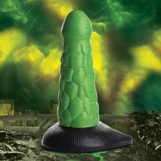 Radioactive Reptile Thick Scaly Silicone  Dildo - Green CC-AG872-GRN