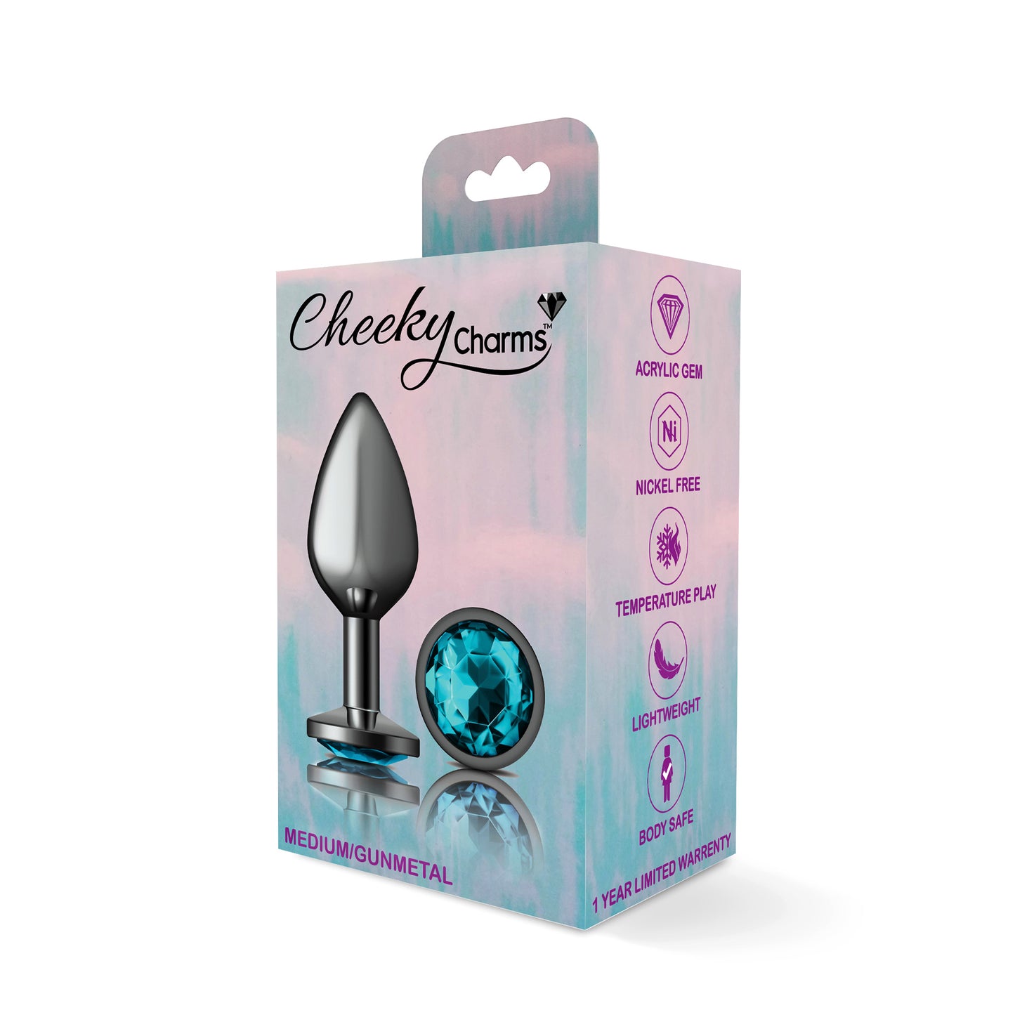 Cheeky Charms-Gunmetal Metal Butt Plug- Round-Teal-Medium VB-CC9121