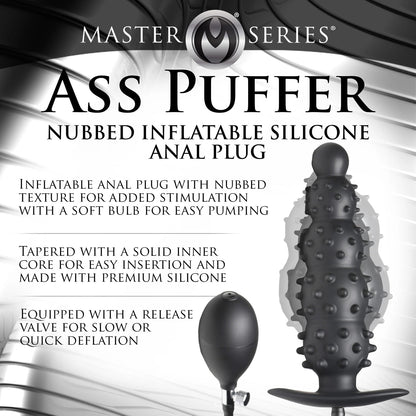 Ass Puffer Nubbed Inflatable Silicone Anal Plug -  Black MS-AH219