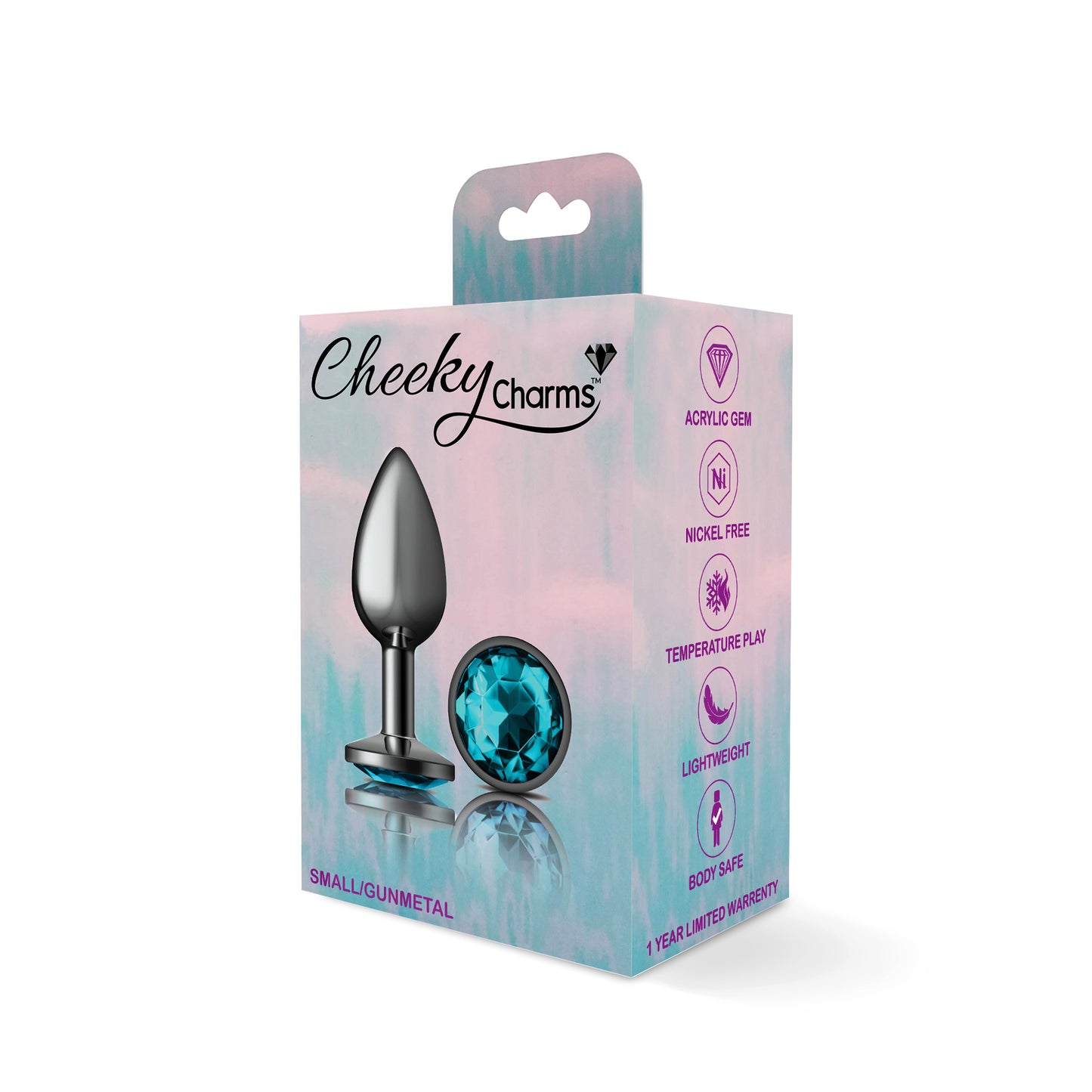 Cheeky Charms-Gunmetal Metal Butt Plug- Round-Teal-Small VB-CC9120