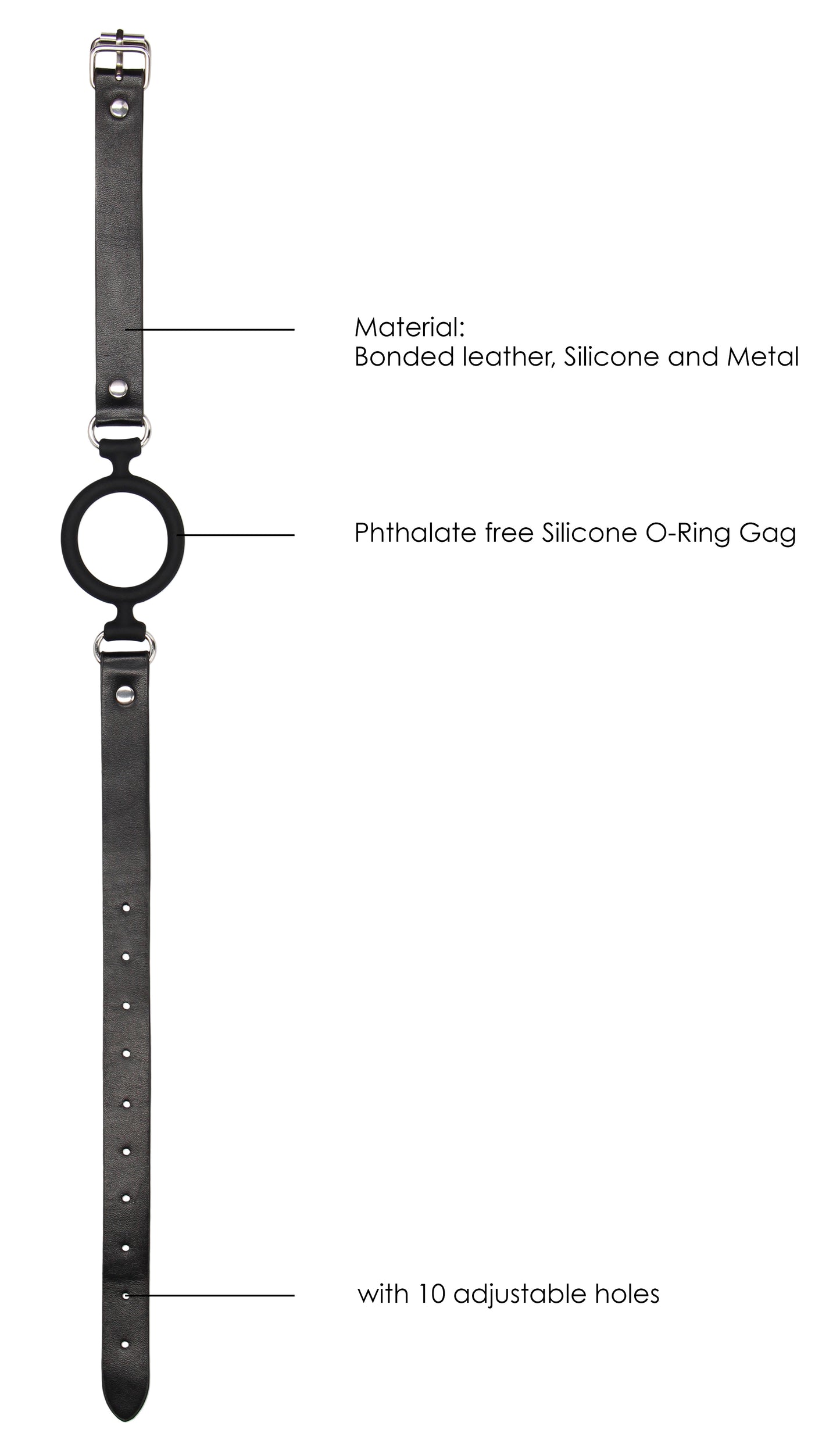 Silicone Ring Gag With Adjustable Bonded Leather  Staps - Black OU-OU679BLK