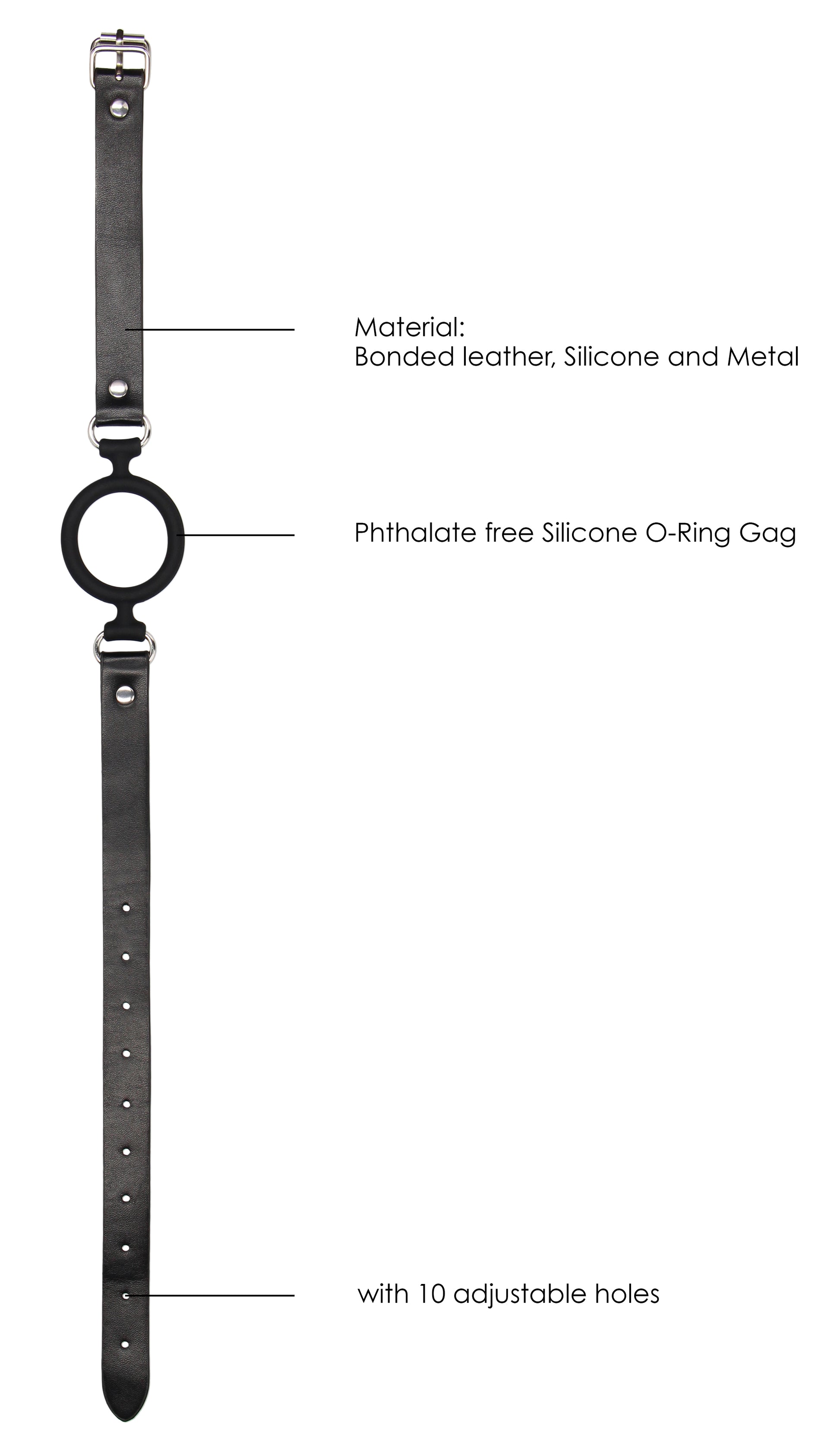 Silicone Ring Gag With Adjustable Bonded Leather  Staps - Black OU-OU679BLK