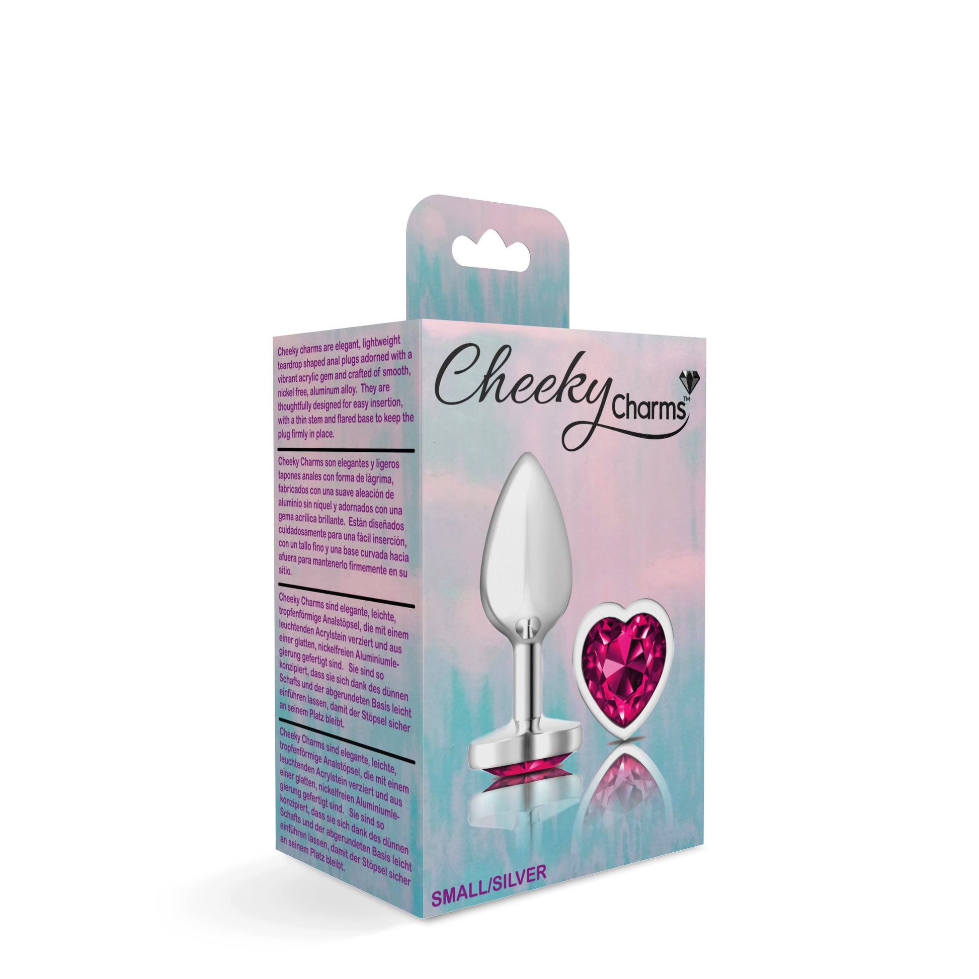 Cheeky Charms-Silver Metal Butt Plug- Heart-Bright Pink-Small VB-CC9129