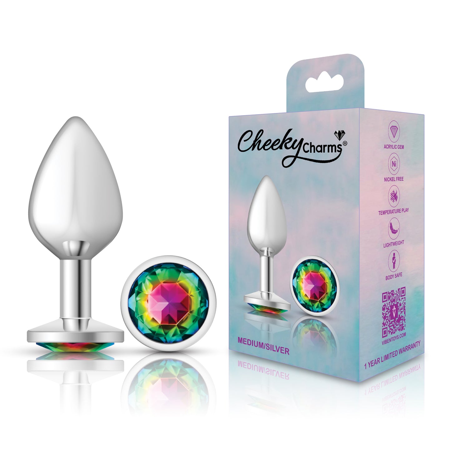 Rainbow Round Gem Silver Metal Plug - Md