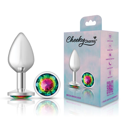 Rainbow Round Gem Silver Metal Plug - Md