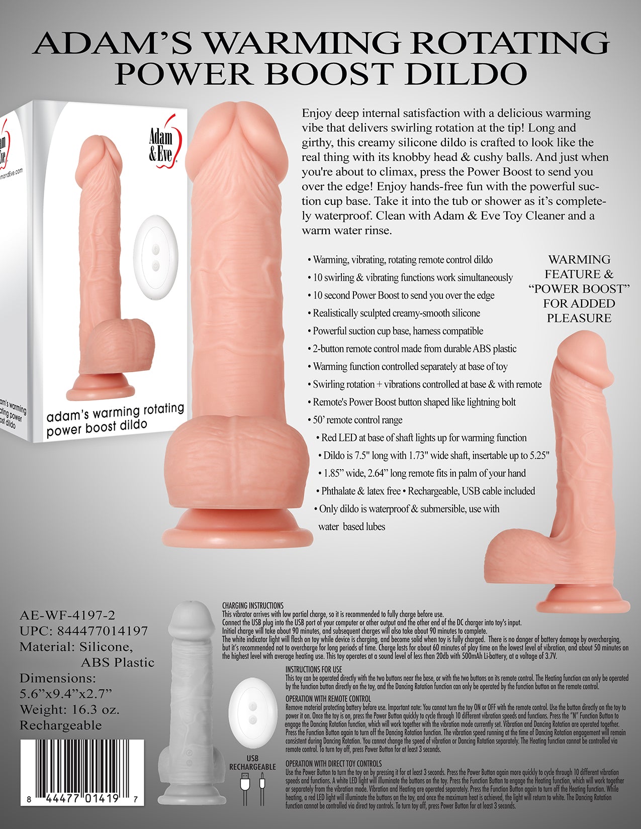 Adams Warming Rotating Power Boost Dildo AE-WF-4197-2