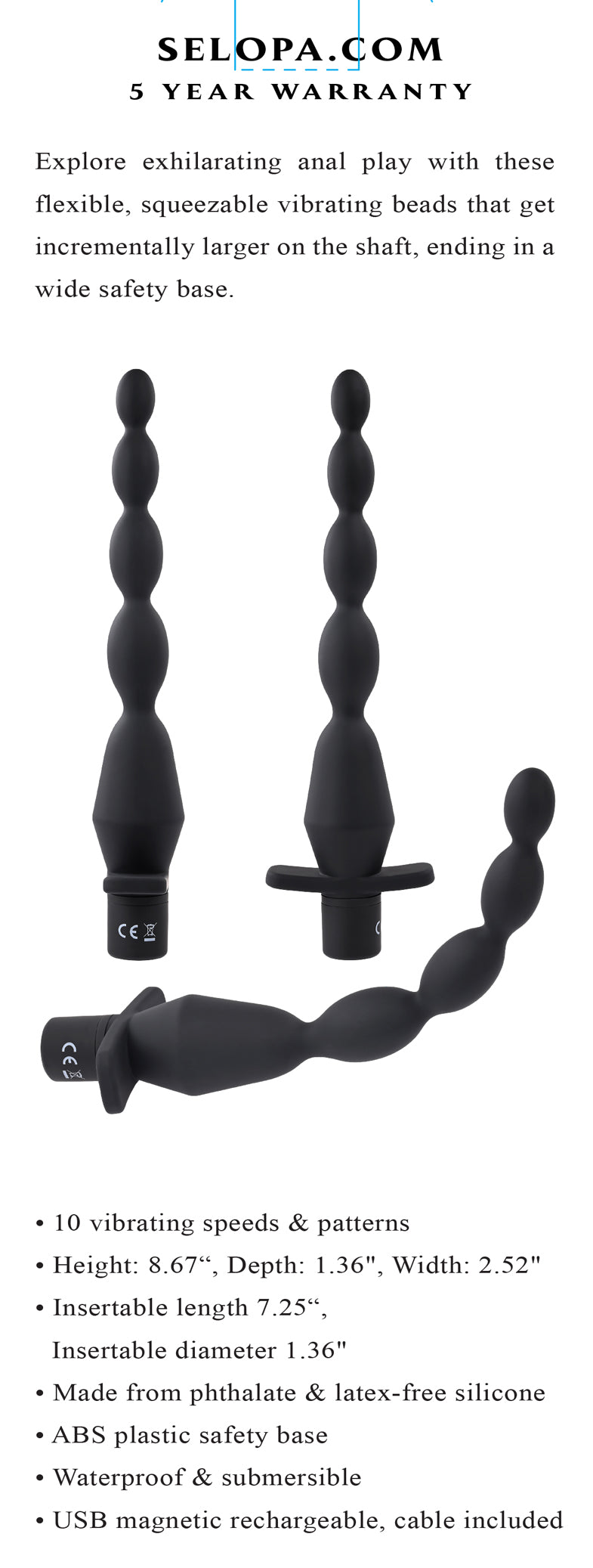 Vibrating Butt Beads - Black SL-RS-3342-2