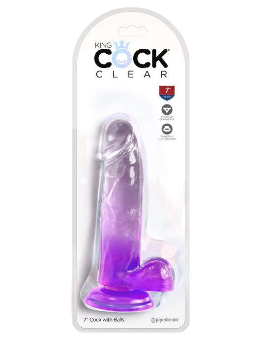 King Cock Clear 7 Inch With Balls - Purple PD5754-12