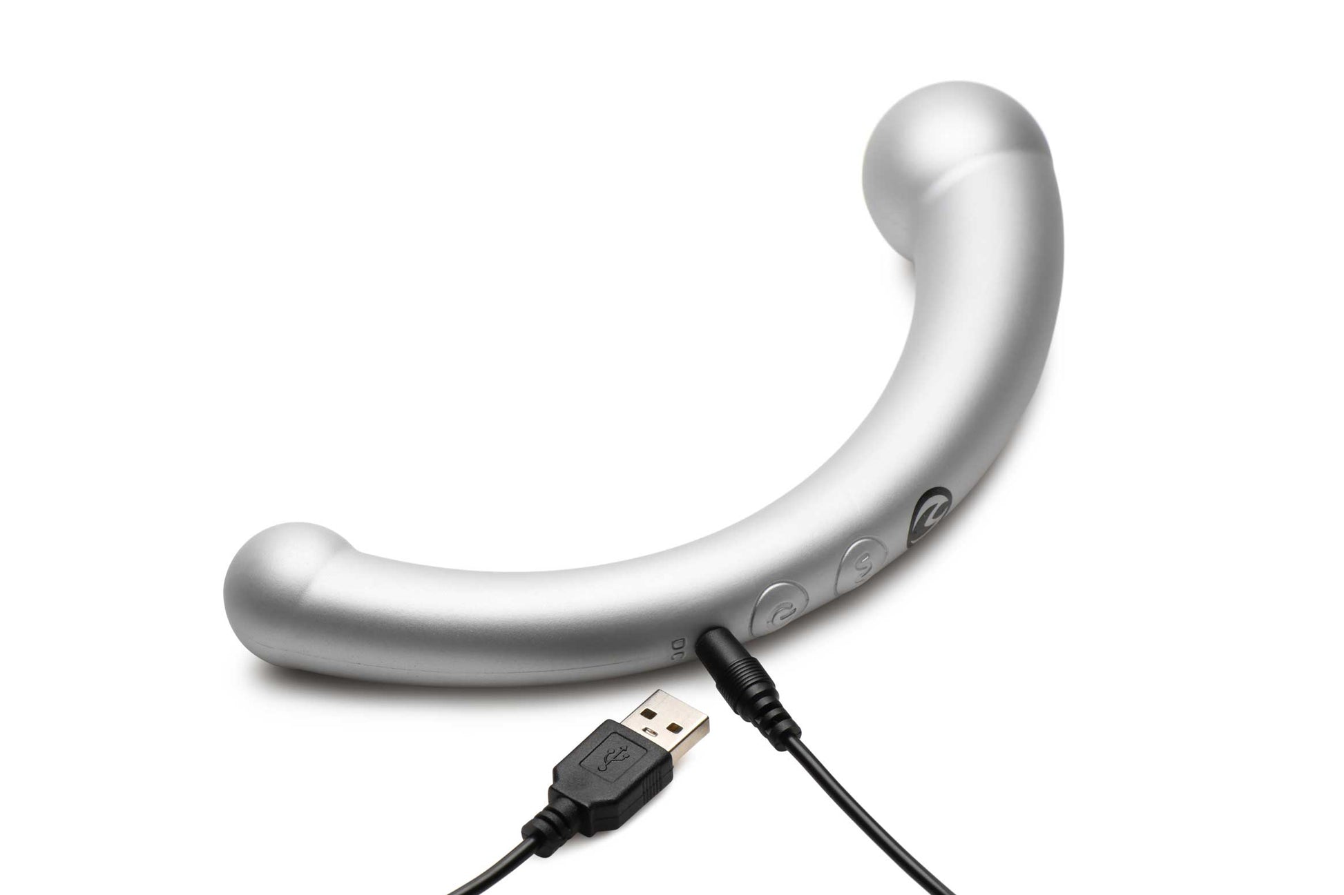 10x Vibra-Crescent Silicone Dual Ended Dildo -  Silver MS-AH112-SIL