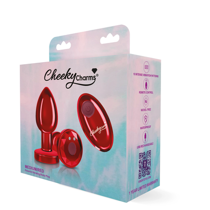 Cheeky Charms - Rechargeable Vibrating Metal Butt Plug With Remote Control - Red - Small VB-CC9142