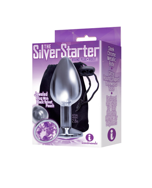 The 9's the Silver Starter Bejeweled Stainless Steel Plug - Violet ICB2607-2