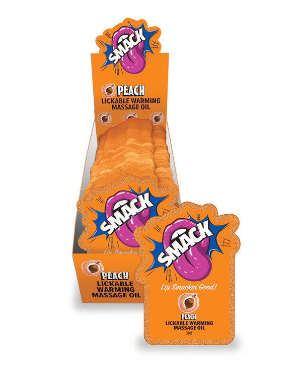 "Smack Lickable Massage Oil, 3ml Pouch Display 36pc -Peach LG-BT443PD"
