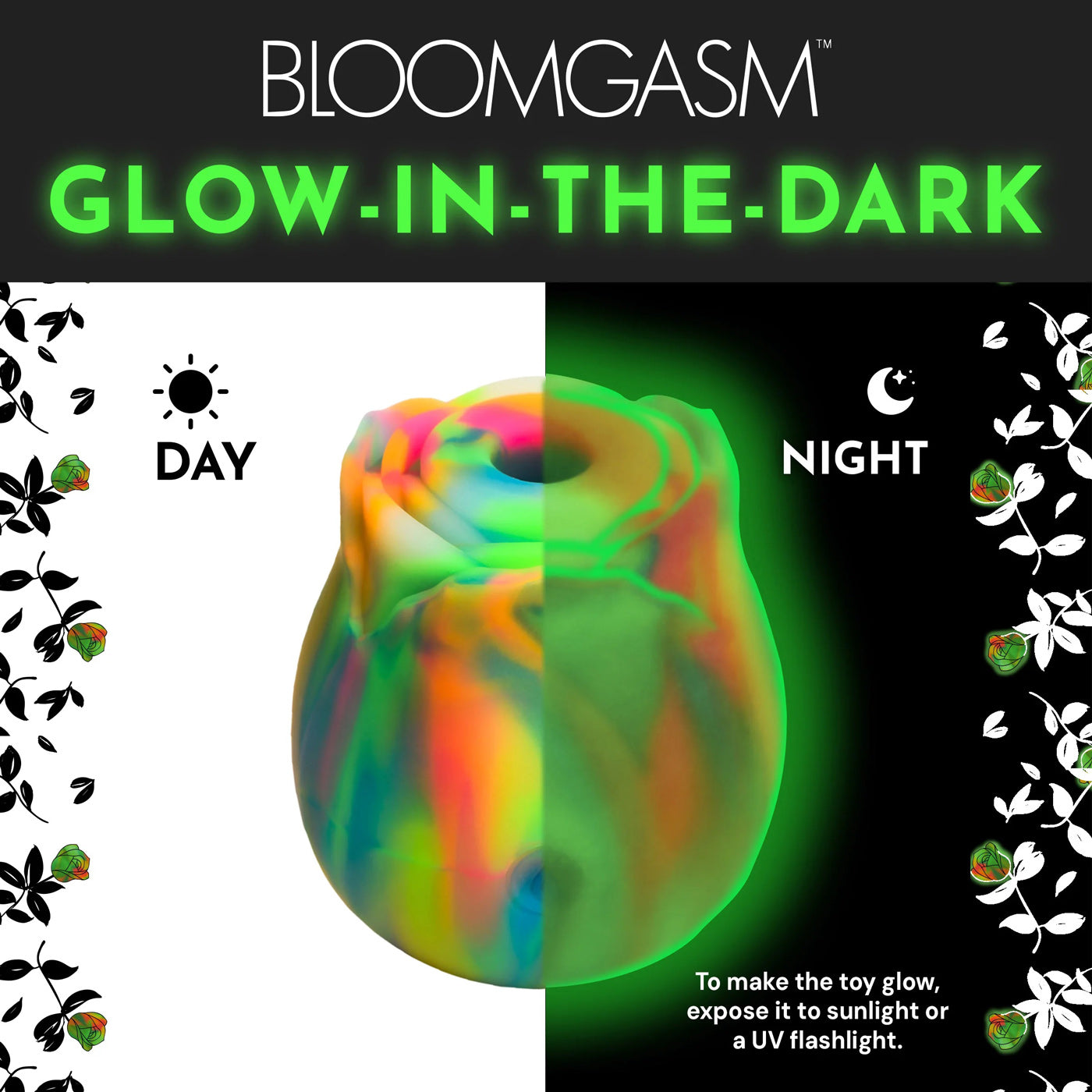 Glow Rose Glow-in-the-Dark Rose Clit Stimulator - Rainbow INM-AH435