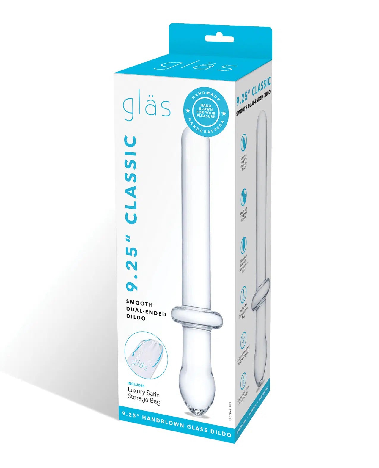 9.25 Inch Classic Smooth Dual-Ended Dildo - Clear GLAS-166