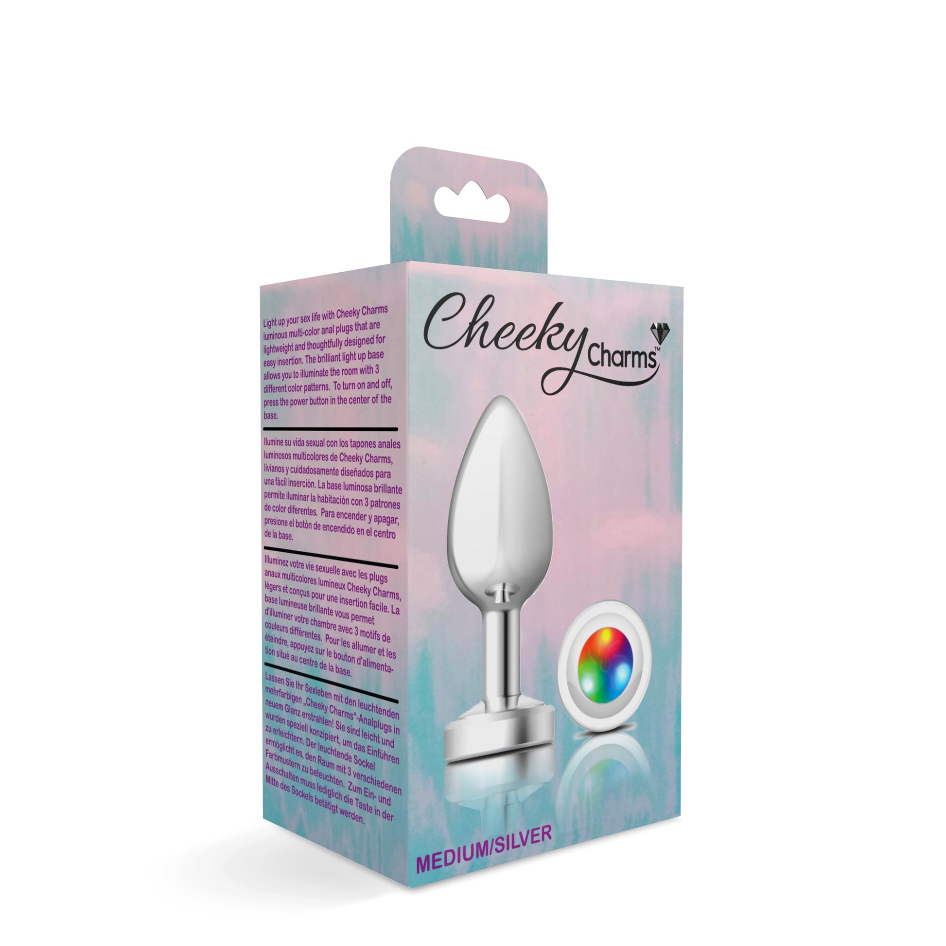 Cheeky Charms-Silver Metal Butt Plug- Light Up-Medium VB-CC9139