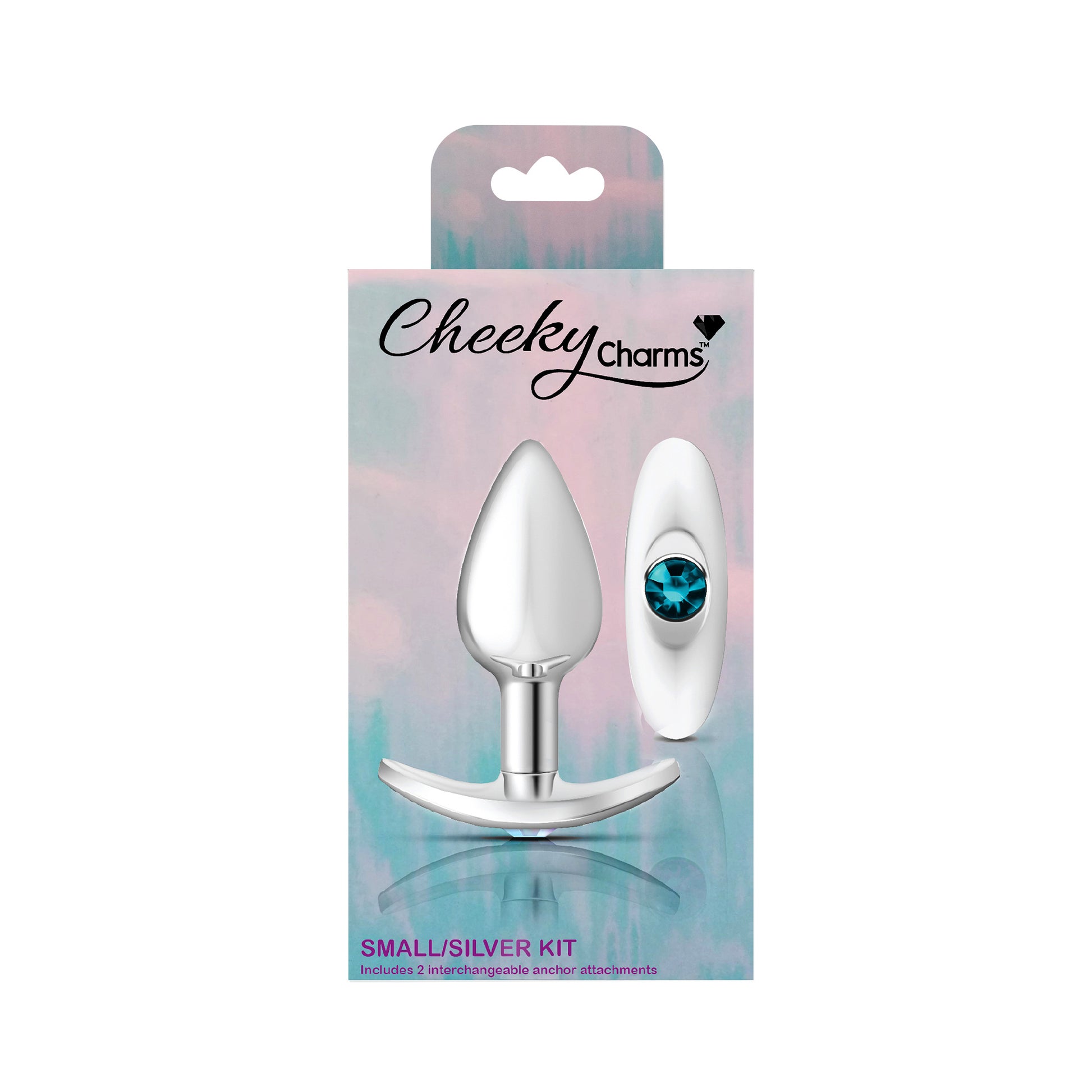 Cheeky Charms-Silver Metal Butt Plug Kit- Clear/teal VB-CC9141