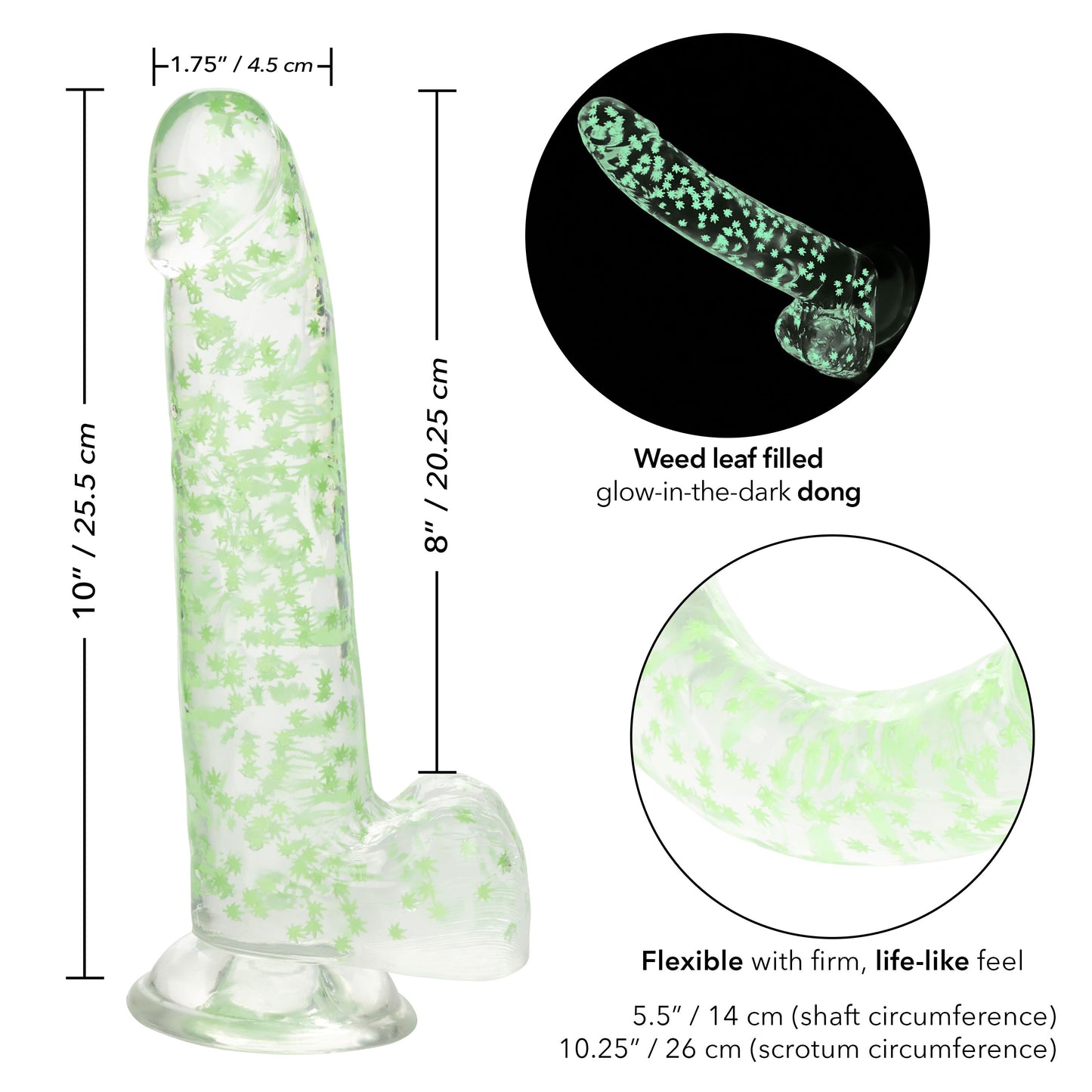 Naughty Bits I Leaf Dick Glow-in-the-Dark Weed  Leaf Dildo - Glow in the Dark SE4410643