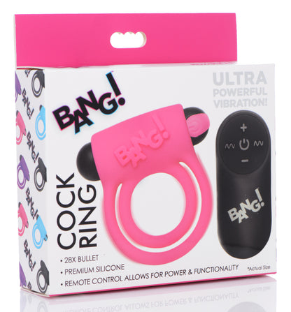 Bang - Silicone Cock Ring and Bullet With Remote Control - Pink BNG-AG572-PNK