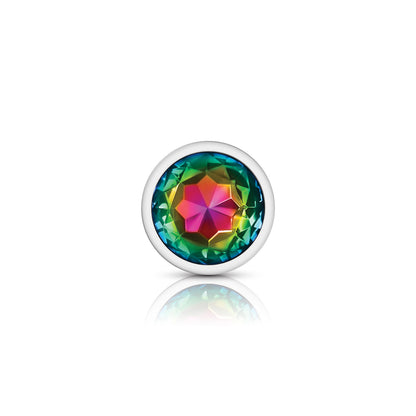 Rainbow Round Gem Silver Metal Plug - Lg