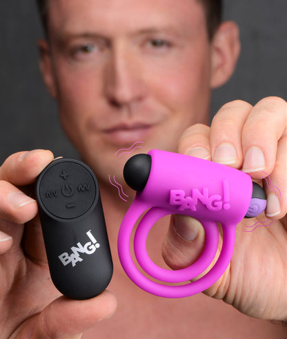 Bang - Silicone Cock Ring and Bullet With Remote Control - Purple BNG-AG572-PUR