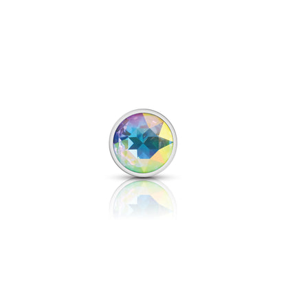 Clear Iridescent Round Gem Silver Metal Plug - Sm