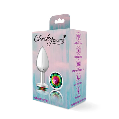 Cheeky Charms-Silver Metal Butt Plug- Round-Rainbow-Medium VB-CC9118