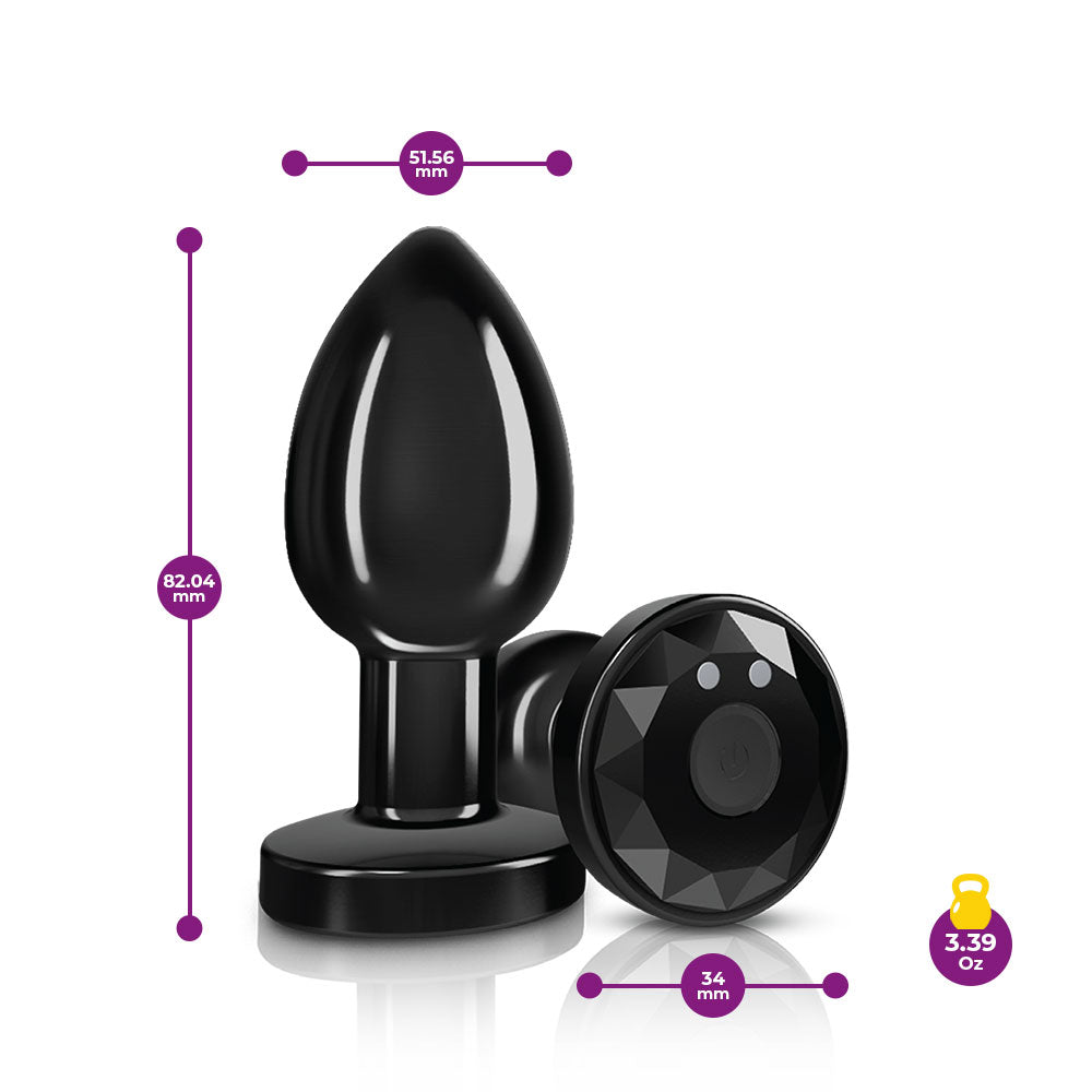 Cheeky Charms - Rechargeable Vibrating Metal Butt  Plug With Remote Control - Gunmetal - Medium VB-CC9145