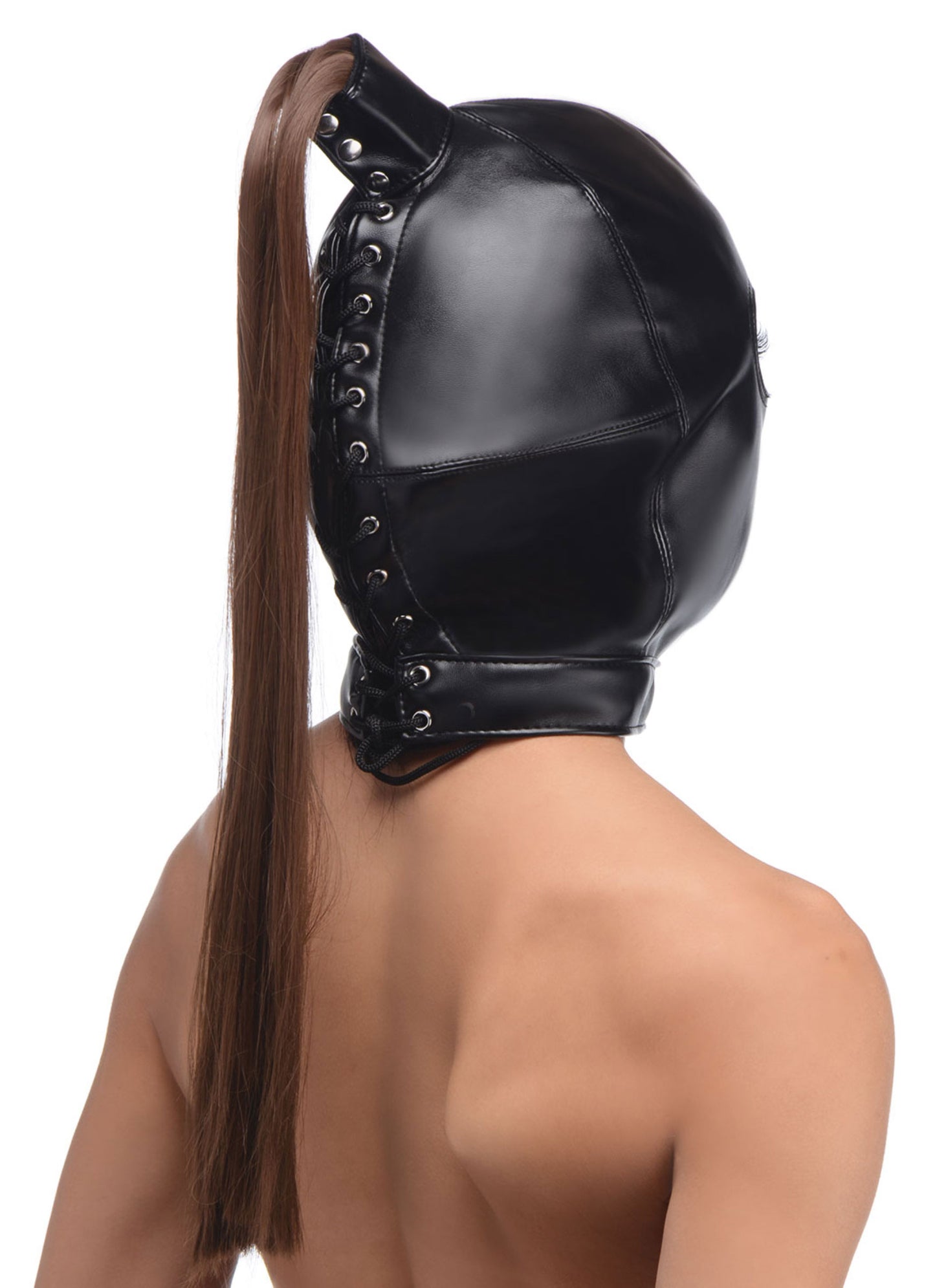 Ponytail Bondage Hood - Black STR-AG774