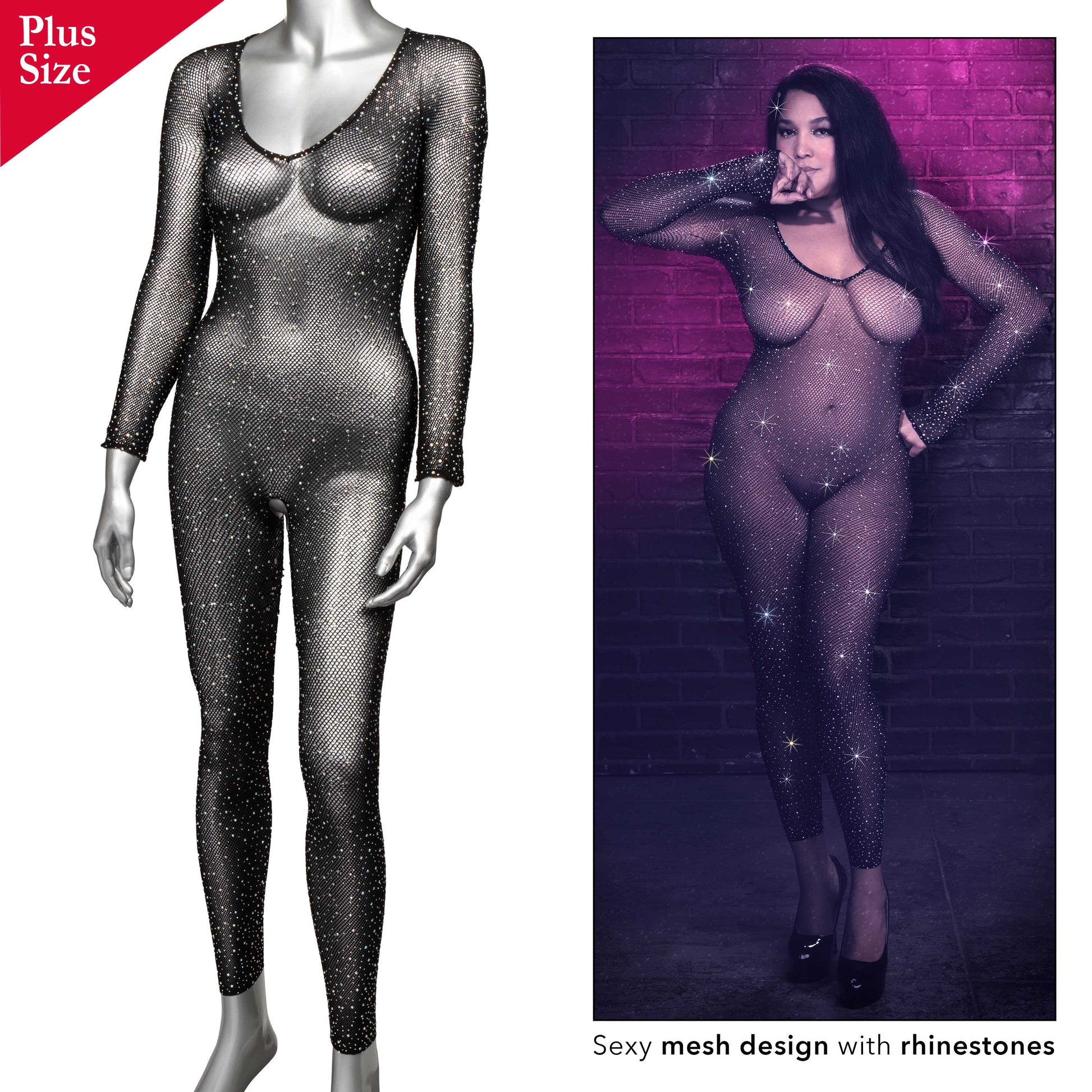 Radiance Crotchless Full Body Suit - Queen - Black SE3002363