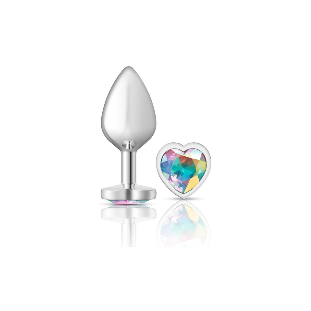 Cheeky Charms-Silver Metal Butt Plug- Heart-Clear-Medium VB-CC9127