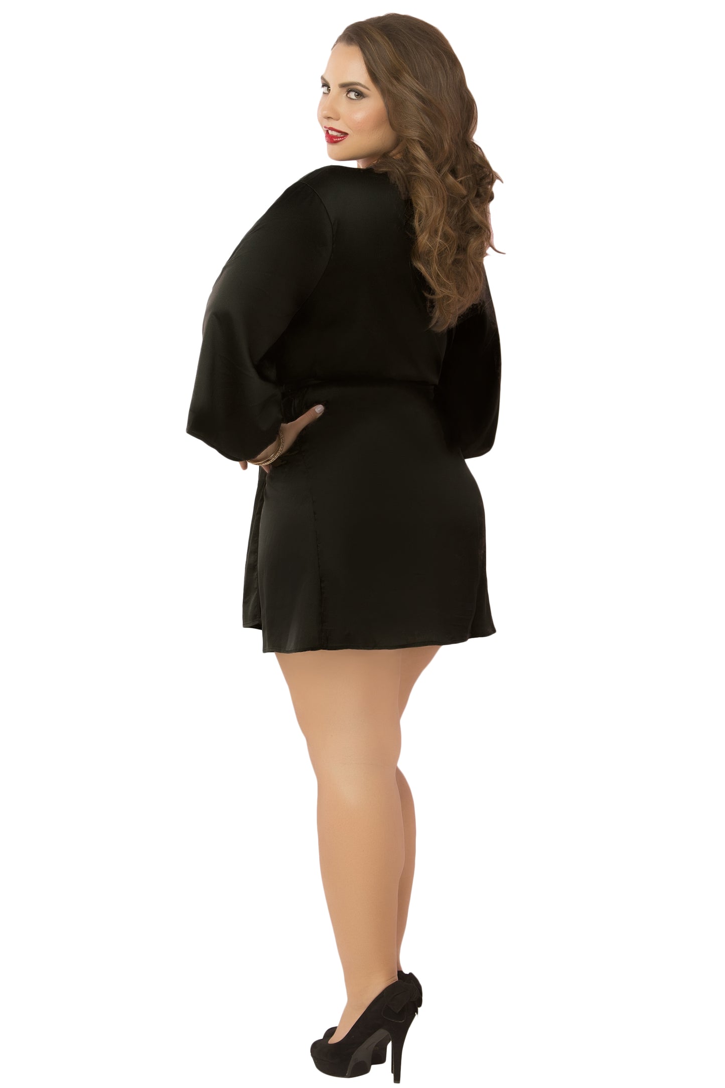 Satin & Eyelash Robe - Queen Size - Black STM-10695XBLK