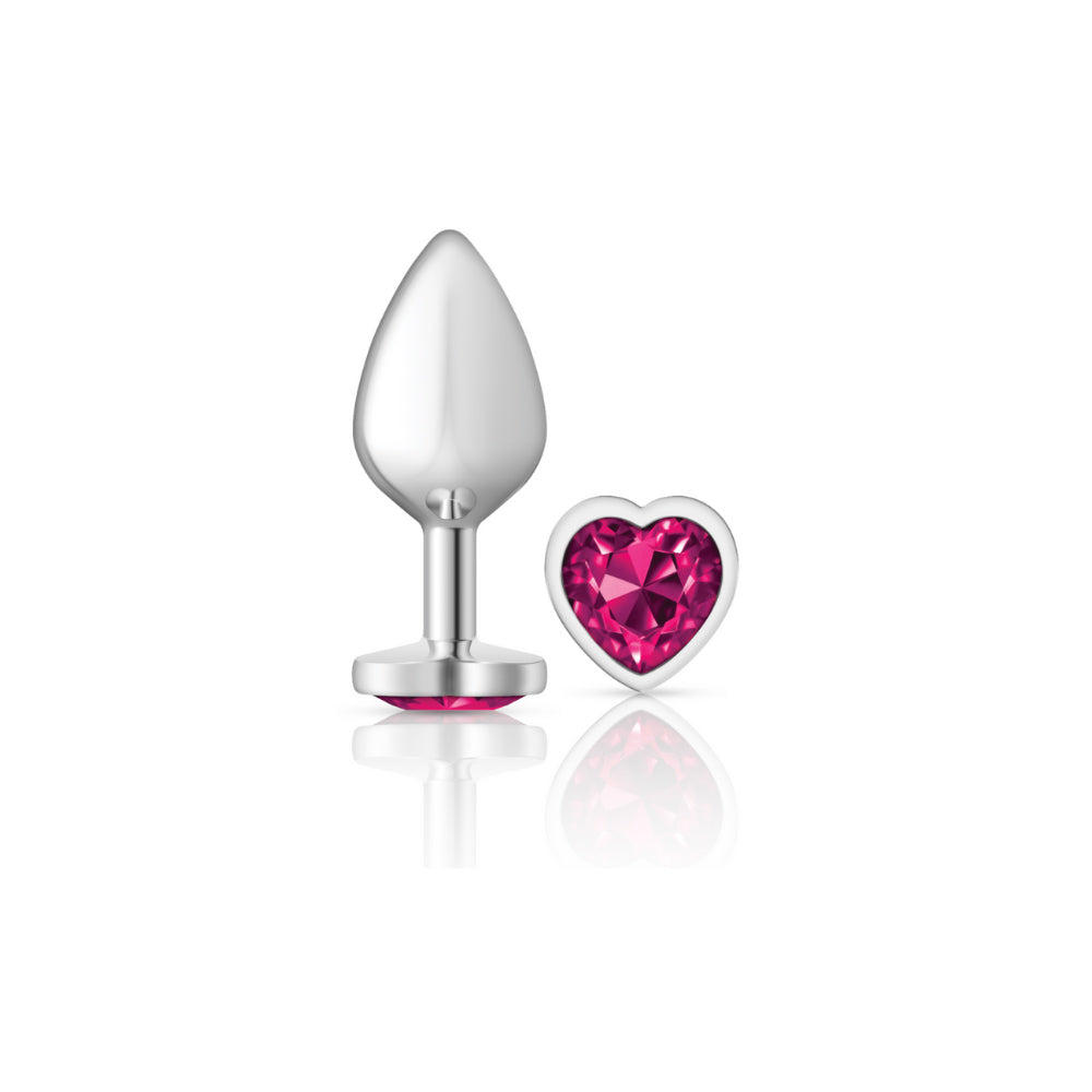 Cheeky Charms-Silver Metal Butt Plug- Heart-Bright Pink-Medium VB-CC9130